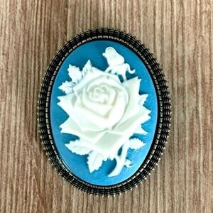 Blue and White Rose Cameo Brooch, Victorian Style, NWT, Handmade